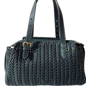 Anya Hindmarch Neeson Zip Top Handbag Woven Braided Leather Top Handle Green
